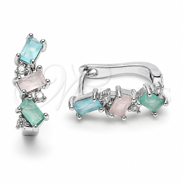 Argolla Huggie 02.210.0909.5.14 Rodio Laminado, con Zirconia Cubica Multicolor y Blanca, Pulido, Rodinado