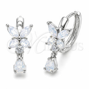 Argolla Huggie 02.210.0911.20 Rodio Laminado, Diseño de Mariposa y Gota, con Zirconia Cubica Blanca, Pulido, Rodinado