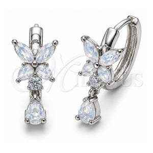 Argolla Huggie 02.210.0911.20 Oro Laminado Blanco, Diseño de Mariposa y Gota, con Zirconia Cubica Blanca, Pulido, Rodinado