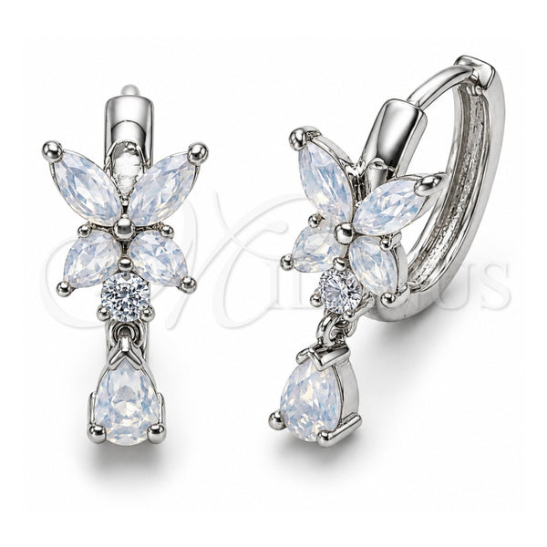 Argolla Huggie 02.210.0911.20 Oro Laminado Blanco, Diseño de Mariposa y Gota, con Zirconia Cubica Blanca, Pulido, Rodinado