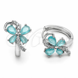 Argolla Huggie 02.210.0874.1.18 Rodio Laminado, Diseño de Mariposa, con Zirconia Cubica Turquoise y Blanca, Pulido, Rodinado