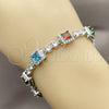 Pulsera Tennis 03.266.0039.07 Rodio Laminado, Diseño de Cluster, con Zirconia Cubica Multicolor y Blanca, Pulido, Rodinado (Grosor 08.8 MM, 7 Pulgadas de Largo)
