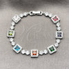 Pulsera Tennis 03.266.0039.07 Rodio Laminado, Diseño de Cluster, con Zirconia Cubica Multicolor y Blanca, Pulido, Rodinado (Grosor 08.8 MM, 7 Pulgadas de Largo)