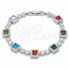 Pulsera Tennis 03.266.0039.07 Rodio Laminado, Diseño de Cluster, con Zirconia Cubica Multicolor y Blanca, Pulido, Rodinado (Grosor 08.8 MM, 7 Pulgadas de Largo)