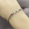 Pulsera Elegante 03.130.0029.1.07 Rodio Laminado, Diseño de Cluster y Baguette, con Zirconia Cubica Multicolor y Blanca, Pulido, Rodinado (Grosor 02 MM, 7 Pulgadas de Largo)