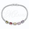 Pulsera Elegante 03.130.0029.1.07 Rodio Laminado, Diseño de Cluster y Baguette, con Zirconia Cubica Multicolor y Blanca, Pulido, Rodinado (Grosor 02 MM, 7 Pulgadas de Largo)