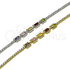Pulsera Elegante 03.130.0029.1.07 Rodio Laminado, Diseño de Cluster y Baguette, con Zirconia Cubica Multicolor y Blanca, Pulido, Rodinado (Grosor 02 MM, 7 Pulgadas de Largo)