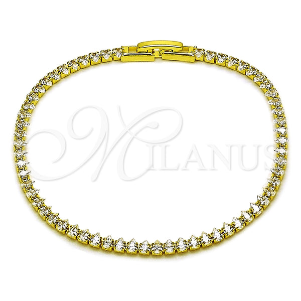 Pulsera Tennis 03.130.0046.07 Oro Laminado, Diseño de Gota, con Zirconia Cubica Blanca, Pulido, Tono Dorado (Grosor 03 MM, 7 Pulgadas de Largo)