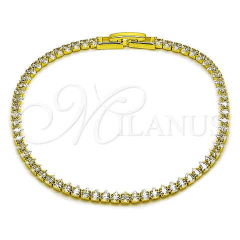 Pulsera Tennis 03.130.0046.07 Oro Laminado, Diseño de Gota, con Zirconia Cubica Blanca, Pulido, Tono Dorado (Grosor 03 MM, 7 Pulgadas de Largo)