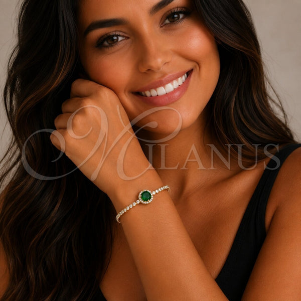 Pulsera Elegante 03.130.0033.8.07 Oro Laminado, Diseño de Cluster, con Zirconia Cubica Verde y Blanca, Pulido, Tono Dorado (Grosor 02.5 MM, 7 Pulgadas de Largo)