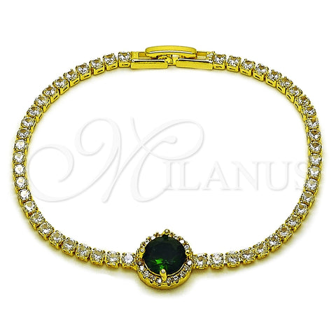 Pulsera Elegante 03.130.0033.8.07 Oro Laminado, Diseño de Cluster, con Zirconia Cubica Verde y Blanca, Pulido, Tono Dorado (Grosor 02.5 MM, 7 Pulgadas de Largo)