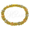 Pulsera Solida 03.170.0002.07 Oro Laminado, Diseño de Flor y Mariposa, Pulido, Tres Tonos (Grosor 07.8 MM, 7 Pulgadas de Largo)