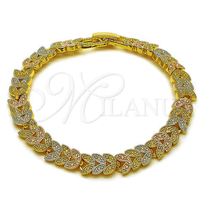 Pulsera Solida 03.170.0003.07 Oro Laminado, Diseño de Oja, Pulido, Tres Tonos (Grosor 07.5 MM, 7 Pulgadas de Largo)