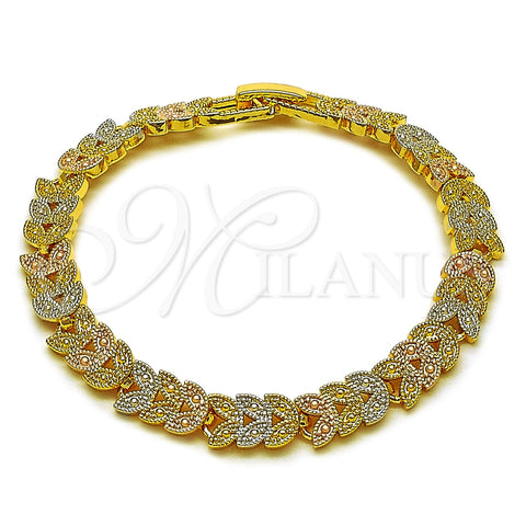 Pulsera Solida 03.170.0003.07 Oro Laminado, Diseño de Oja, Pulido, Tres Tonos (Grosor 07.5 MM, 7 Pulgadas de Largo)