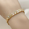 Pulsera Solida 03.213.0406.1.07 Oro Laminado, Diseño de Oja, Diamantado, Tres Tonos (Grosor 07.5 MM, 7 Pulgadas de Largo)