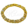 Pulsera Solida 03.213.0406.1.07 Oro Laminado, Diseño de Oja, Diamantado, Tres Tonos (Grosor 07.5 MM, 7 Pulgadas de Largo)