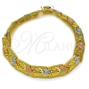 Pulsera Solida 03.213.0402.1.07 Oro Laminado, Diseño de Corazón, Diamantado, Tono Dorado (Grosor 08.5 MM, 7 Pulgadas de Largo)