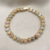 Pulsera Solida 03.170.0004.07 Oro Laminado, Diseño de Estrella, Diamantado, Tres Tonos (Grosor 07.9 MM, 7 Pulgadas de Largo)