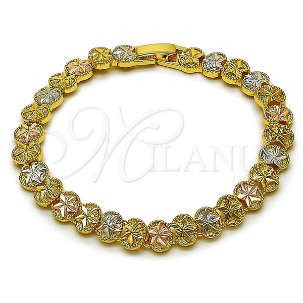 Pulsera Solida 03.170.0004.07 Oro Laminado, Diseño de Estrella, Diamantado, Tres Tonos (Grosor 07.9 MM, 7 Pulgadas de Largo)