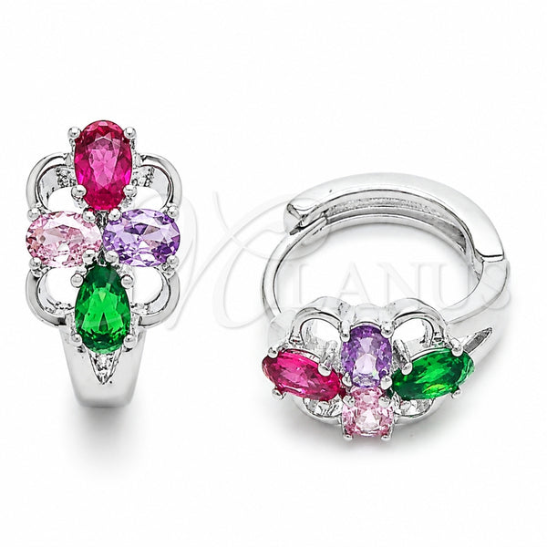 Argolla Huggie 02.237.0081.15 Rodio Laminado, Diseño de Flor, con Zirconia Cubica Multicolor, Pulido, Rodinado