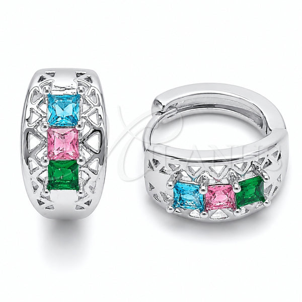 Argolla Huggie 02.237.0082.15 Rodio Laminado, con Zirconia Cubica Multicolor, Pulido, Rodinado