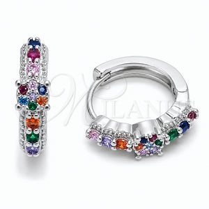 Argolla Huggie 02.237.0085.15 Rodio Laminado, con Zirconia Cubica Multicolor, Pulido, Rodinado