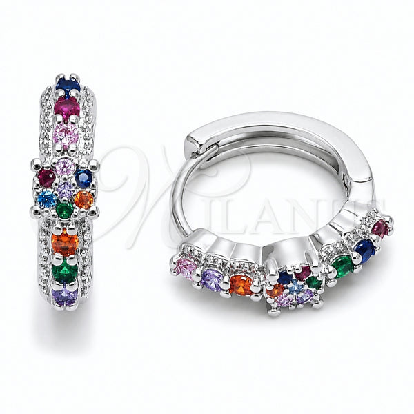 Argolla Huggie 02.237.0085.15 Rodio Laminado, con Zirconia Cubica Multicolor, Pulido, Rodinado