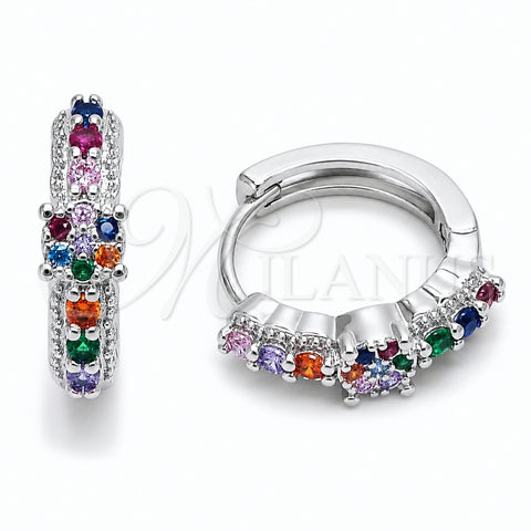 Argolla Huggie 02.237.0085.15 Rodio Laminado, con Zirconia Cubica Multicolor, Pulido, Rodinado