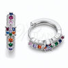 Argolla Huggie 02.237.0085.15 Rodio Laminado, con Zirconia Cubica Multicolor, Pulido, Rodinado