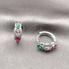 Argolla Huggie 02.237.0086.15 Rodio Laminado, Diseño de Cluster, con Zirconia Cubica Multicolor y Micro Pave Blanca, Pulido, Rodinado