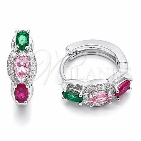 Argolla Huggie 02.237.0086.15 Rodio Laminado, Diseño de Cluster, con Zirconia Cubica Multicolor y Micro Pave Blanca, Pulido, Rodinado
