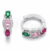 Argolla Huggie 02.237.0086.15 Rodio Laminado, Diseño de Cluster, con Zirconia Cubica Multicolor y Micro Pave Blanca, Pulido, Rodinado