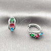 Argolla Huggie 02.237.0087.15 Rodio Laminado, Diseño de Cluster y Gota, con Zirconia Cubica Multicolor y Micro Pave Blanca, Pulido, Rodinado