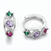 Argolla Huggie 02.237.0088.15 Rodio Laminado, Diseño de Cluster, con Zirconia Cubica Multicolor y Micro Pave Blanca, Pulido, Rodinado
