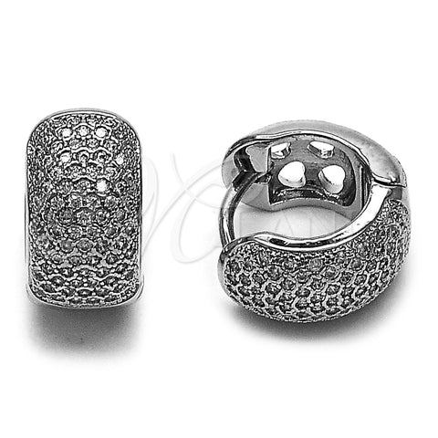 Argolla Huggie 02.237.0093.15 Rodio Laminado, con Micro Pave Blanca, Pulido, Rodinado