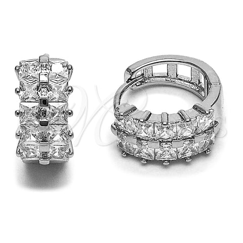 Argolla Huggie 02.237.0095.15 Rodio Laminado, con Zirconia Cubica Blanca, Pulido, Rodinado
