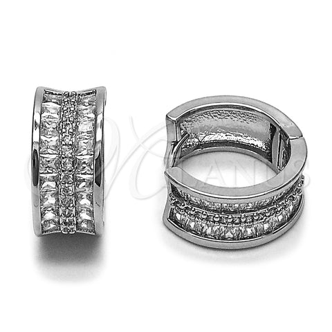 Argolla Huggie 02.237.0099.16 Rodio Laminado, Diseño de Baguette, con Zirconia Cubica Blanca, Pulido, Rodinado