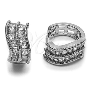 Argolla Huggie 02.237.0101.18 Rodio Laminado, Diseño de Baguette, con Zirconia Cubica Blanca, Pulido, Rodinado