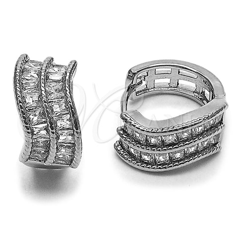 Argolla Huggie 02.237.0101.18 Rodio Laminado, Diseño de Baguette, con Zirconia Cubica Blanca, Pulido, Rodinado