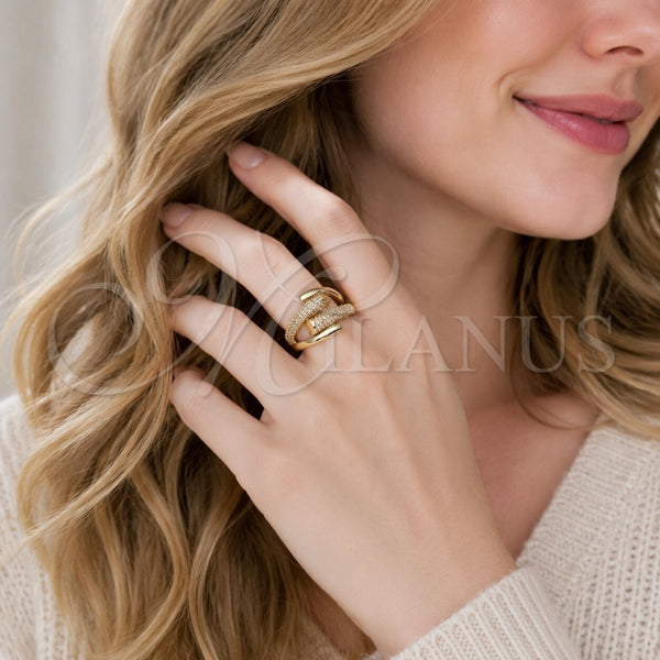 Anillo Multi Piedra 01.283.0073 Oro Laminado, con Micro Pave Blanca, Pulido, Tono Dorado (Talla Unica)