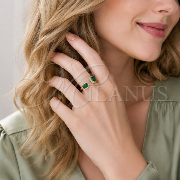 Anillo Multi Piedra 01.283.0074 Oro Laminado, Diseño de Cluster, con Zirconia Cubica Verde y Micro Pave Blanca, Pulido, Tono Dorado (Talla Unica)