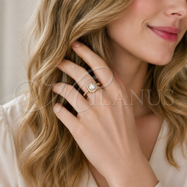 Anillo de Boda 01.283.0054.3 Oro Laminado, Diseño de Cluster, con Zirconia Cubica Blanca, Pulido, Tono Dorado (Talla Unica)