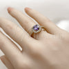 Anillo de Boda 01.283.0054.4 Oro Laminado, Diseño de Cluster, con Zirconia Cubica Amatista y Blanca, Pulido, Tono Dorado (Talla Unica)