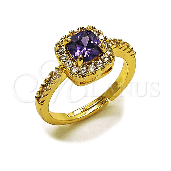 Anillo de Boda 01.283.0054.4 Oro Laminado, Diseño de Cluster, con Zirconia Cubica Amatista y Blanca, Pulido, Tono Dorado (Talla Unica)