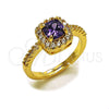 Anillo de Boda 01.283.0054.4 Oro Laminado, Diseño de Cluster, con Zirconia Cubica Amatista y Blanca, Pulido, Tono Dorado (Talla Unica)