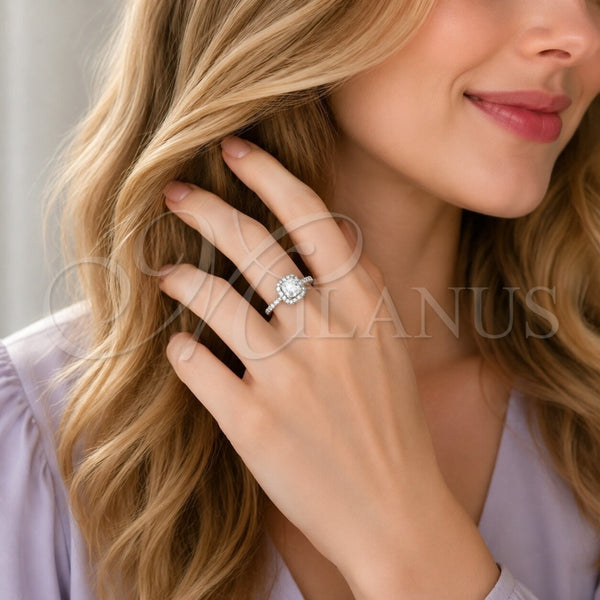 Anillo de Boda 01.283.0054.5 Rodio Laminado, Diseño de Cluster, con Zirconia Cubica Blanca, Pulido, Rodinado (Talla Unica)