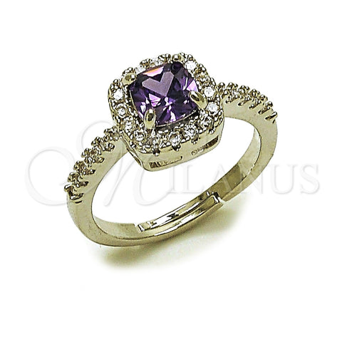 Anillo de Boda 01.283.0054.6 Rodio Laminado, Diseño de Cluster, con Zirconia Cubica Amatista y Blanca, Pulido, Rodinado (Talla Unica)