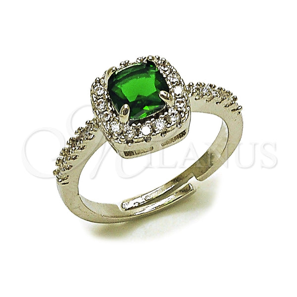 Anillo de Boda 01.283.0054.7 Rodio Laminado, Diseño de Cluster, con Zirconia Cubica Verde y Blanca, Pulido, Rodinado (Talla Unica)