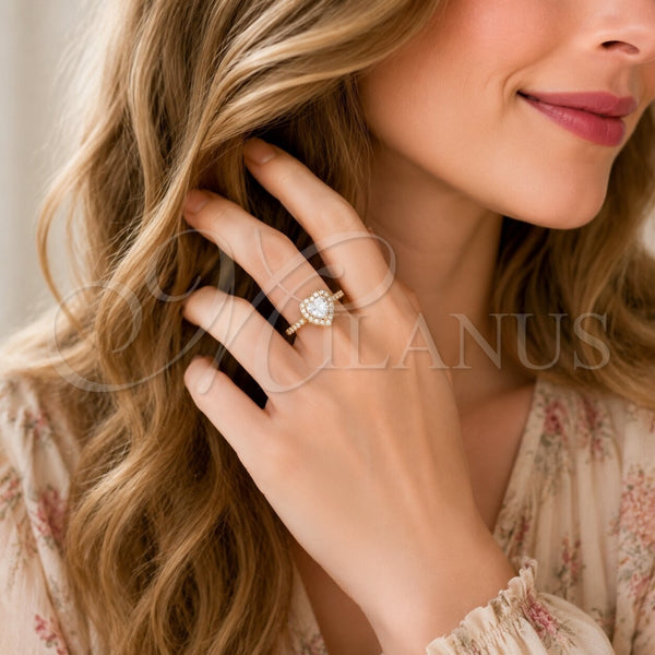 Anillo de Boda 01.283.0055.3 Oro Laminado, Diseño de Corazón y Cluster, con Zirconia Cubica Granate y Blanca, Pulido, Tono Dorado (Talla Unica)