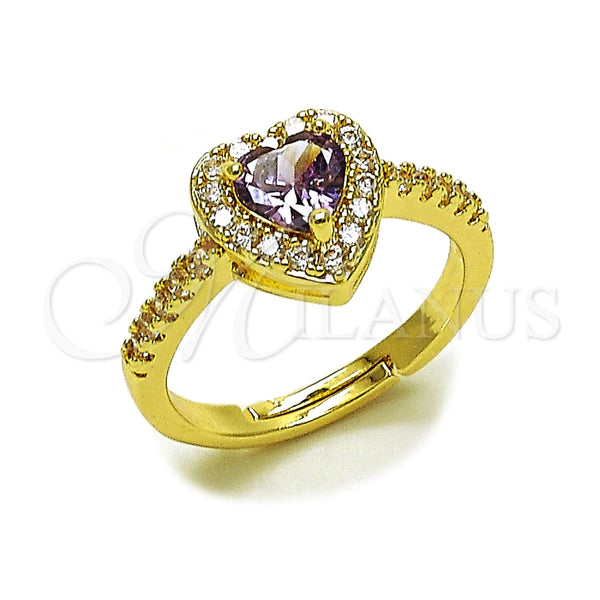 Anillo de Boda 01.283.0055.4 Oro Laminado, Diseño de Corazón y Cluster, con Zirconia Cubica Blanca y Goldstone Venturina Amatista, Pulido, Tono Dorado (Talla Unica)
